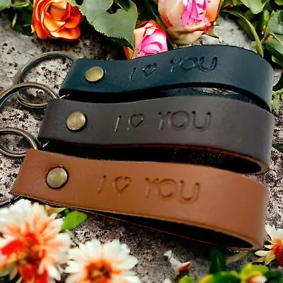Handmade Leather I Love You Keyring - Valentines Gift Anniversary Present • £2.99