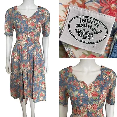 Vintage 80s 90s Laura Ashley Floral Cottagecore Cotton Tea Dress UK 10 (8) • £29.99