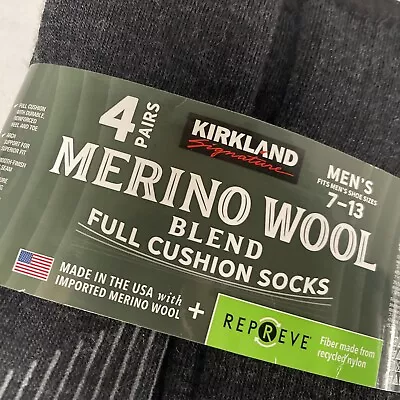 4 Pack KIRKLAND SIGNATURE Merino Wool Blend Men 7-13 Outdoor Trail Socks Wicking • $22.79