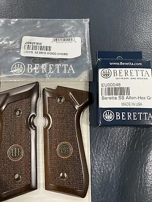 BERETTA FULL SIZE WALNUT WOOD PISTOL GRIPS W/ MEDALLIONS SCREWS WASHERS 92 96 M9 • $79