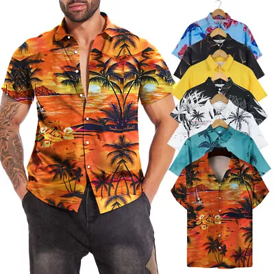 Men's Hawaiian Shirt Stag Palm Tree Party Aloha Summer Holiday Beach Fancy S-3xl • £17.99