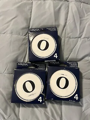 New Mikasa Absorbent Coasters Letter O Round White Cork Bottom Packs 12 Total • $23.60