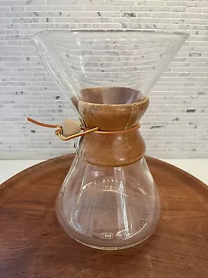 Vintage CHEMEX POUR OVER COFFEE MAKER Green Stamp 9.5  8 Cup Wood Cuff Pyrex • $139.99