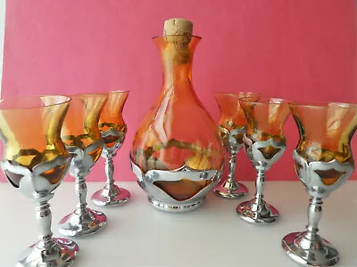 Vintage ART DECO Farber Bros Krome Kraft New York  Metal & Amber Glass Decanter  • $202