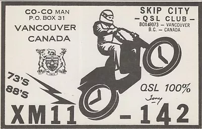 Vintage CB Radio QSL Postcard Motorcycle Rider 1970s Vancouver British Columbia • $9.81