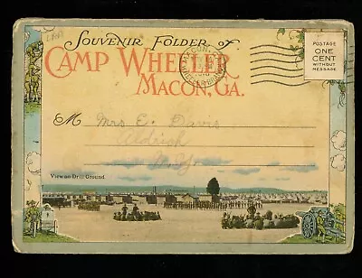 Postcard Folder Georgia GA Macon Camp Wheeler Soldier Tents Flag Artillery Early • $8.99