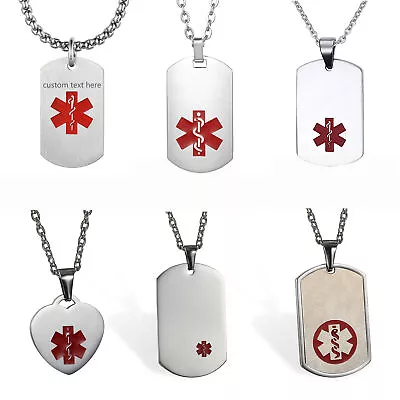 Free Custom Engraving Medical Alert Necklace Military Dog Tag Pendant Men Women • $8.99