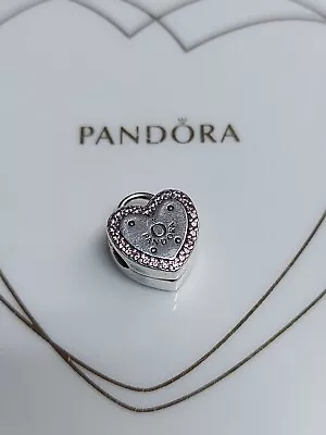 Genuine Pandora Silver 💕 Heart ❤️ Clip Pink CZ Pavé Charm S925 ALE • £17