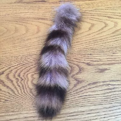 Dyed Racoon Fur Tail Charm Key Chain 11  Purple Brown Stripe Accessory • $14.95