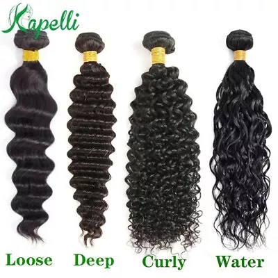 £145.39 • Buy 10A Brazilian Virgin Human Hair Bundles Deep/Curly/Loose/Water Wave Extensions