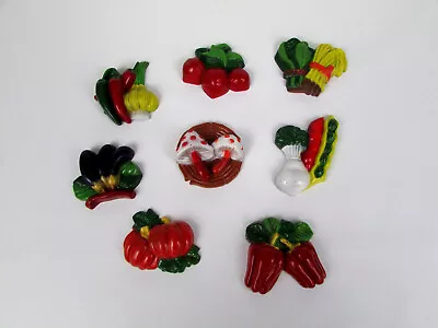 Lot Of 8 Vintage Plastic Refrigerator Magnets Food Vegetables Mushrooms Retro • $10