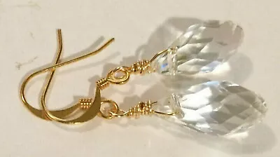 Faceted Crystal Clear Quartz Teardrop Briolette & 14K Gold Plated Earrings • $18