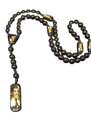 Rosario Rosary De Jesus Malverde Narco Saint Negro Black Knotted Wooden Beads • $13.99