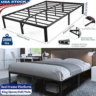 $139.99 • Buy 14'' Bed Frame With Storage Metal Platform Heavy Duty Twin/Full/Queen/King Size