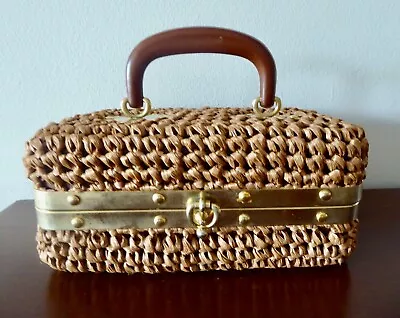 Vintage Alfredo Picchi 1960s Basket Purse Mod Woven Raffia Handbag Box Italy • $58