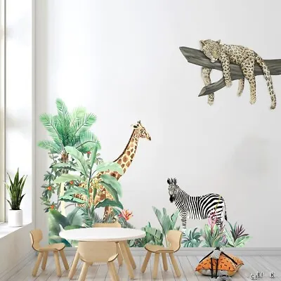 £8.49 • Buy Large Jungle Animal Decal Giraffe Zebra Wall Stickers Kids Nursery Room Decor