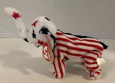 TY Beanie Baby Righty 2000 Elephant Plush Republican Election Red Blue W/ Stars • $2.99