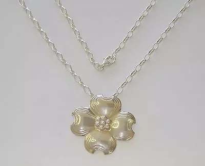 Sterling Silver 19.75  Oval Link Necklace W/Flower Pendant - 11.7 Grams - #Q740 • $23.49