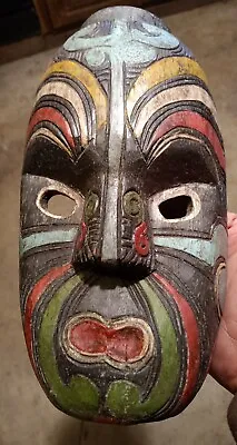  Maori New Zealand Handcarved Painted Wood Authentic Tribal Face Mask 10  X 5.5  • $93.50