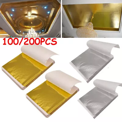 200X Leaf Foil Sheets Gilding Art Craft Metallic Transfer DIY Gold Silver Copper • £6.99