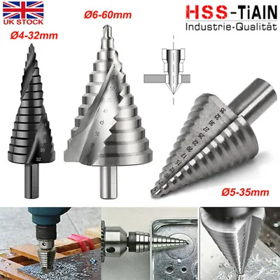 HSS 6-60mm Spiral Step Cone Drill Bits Metal Hole Cutter Titanium Nitride Coated • £8