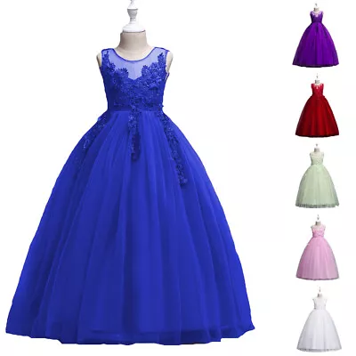 Flower Girl Kids Tulle Party Long Maxi Dress Bridesmaid Pagent Wedding Prom Gown • £16.01