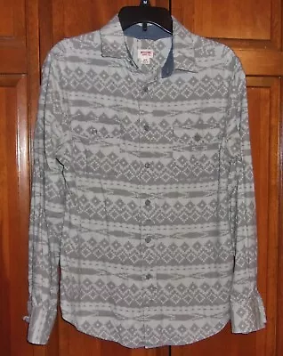 Mossimo Mens Flannel Shirt Gray Print Long Sleeve Button Down - Sz Medium • $10.99