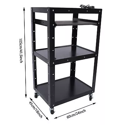 Black Iron AV Cart Media Cart Free Standing Easy To Assemble With Power Strip • $118.25