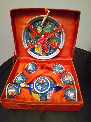 Vintage Chinese 9 Piece Miniature Tea Set In Red Silk Box • $59.90