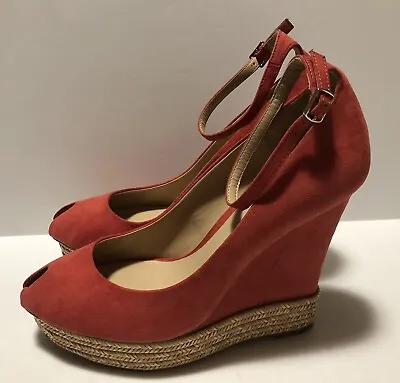 Zara Basic Wedges Sandals Women’s Sz 41 EU/ 10 US Orange Peep Toe 5” High Heels • $10
