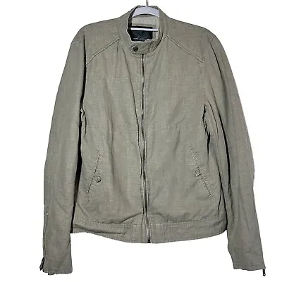 Marc Anthony Bomber Jacket Mens Size S Full Zip Lined Olive Green Linen Cotton • $29