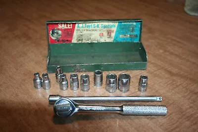 Vtg A.J. Foyt S-K 1/4  Drive Tool Box 8 S-K Sockets Powrkraft 6  Ext+See Pix!! • $29.99