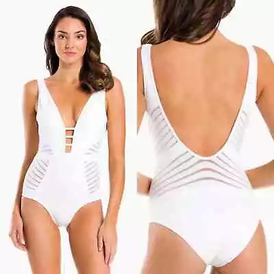 NWT Jets By Jessika Allen White Plunge Strappy Front One Piece Swimsuit Size 8 • $120