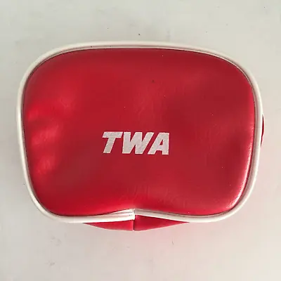 TWA Trans World Airlines Empty Vinyl Amenity Bag Pouch Small Red W/White Logo • $23.99