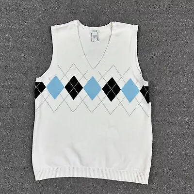 Izod XFG Women’s Golf Vest Medium Knitted White Argyle Sweater V Neck Pickleball • $17.88