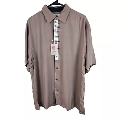 Bobby Chan Taupe Silk Bamboo Button Up Shirt Men's Size Large NWT • $29.99