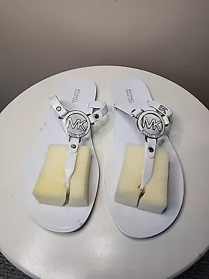 Michael Kors MK CHARM T-Strap PVC Flip Flop Women's Sandals Sz 10 M White • $18