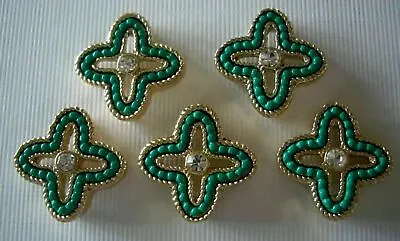 2 Hole Slider Beads Beaded Clover Mint Turquoise In A Gold Setting #5 • $4.95