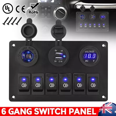 6 Gang 12V LED Rocker Switch Panel ON OFF Control Toggle Car Boat Marine 2 USB • $28.95