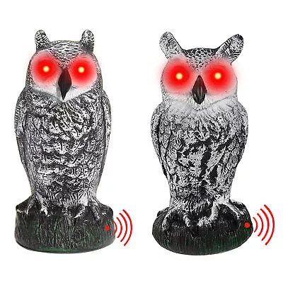 Realistic Owl Decoy W/ Sound & Lighting Eyes Outdoor Garden Repellent Bird Scare • £18.99