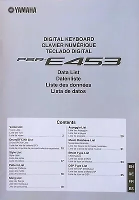 Yamaha PSR-E453 Digital Keyboard Original Data List Supplemental Manual Booklet. • $34.25