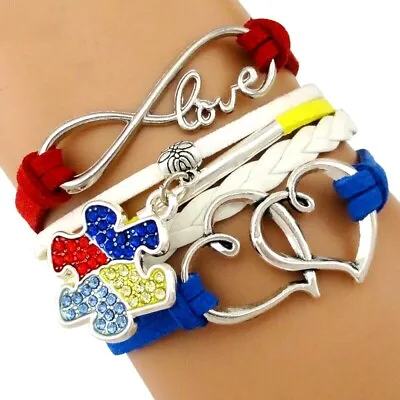 £4.99 • Buy Autism Acceptance Awareness Leather Charm Bracelet Wristband Wrist Band Support 