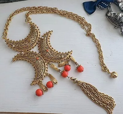 Vintage Large Gold Tone Victorian Revival Love Witch Style Pendant 1960s • $85