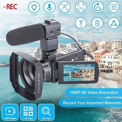 2.7K 18X Zoom Digital Video Camera Camcorder 42MP 270° Rotating Vlogging Camera • $62.29