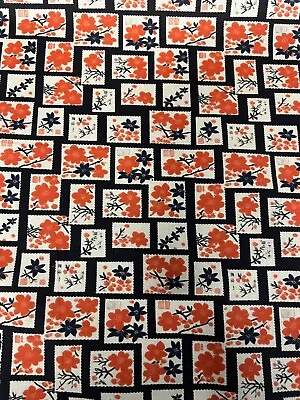 Black Japanese Vintage Stamps 100% Cotton Fabric. By Metre • £5.99