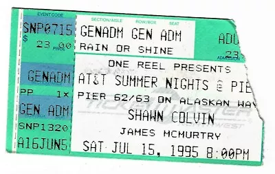 Shawn Colvin & James McMurtry 7/15/95 Seattle WA Pier 62 / 63 Rare Ticket Stub • £2.91