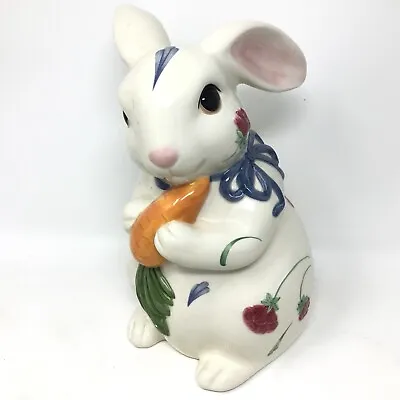 Lenox Poppies On Blue Barnyard Ceramic Cookie Jar Easter Bunny Rabbit Carrot • $34.50