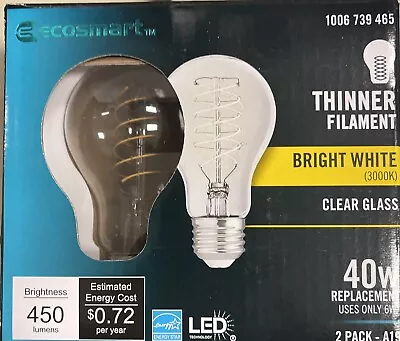 2 EcoSmart 40-Watt Bright White Clear Glass A19 LED Light Bulbs - 450 Lumens • $3.73