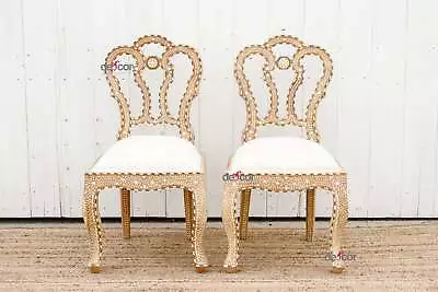 Pair Of Royal Indian Inlaid Dining Chairs • $2995