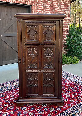 Antique French Armoire Linen Cabinet Wardrobe Chest Gothic Revival Oak C. 1890s • $3500